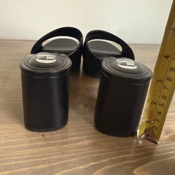 Gianni Bini Womens 10M Black Leather Sweet Dreams Peep Toe Slip On Platform Heel - Picture 6 of 9